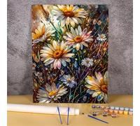 Suneve Margaritas de colores Pintar por Numeros Adultos,DIY Pintura Acrílica por Números Kits Plantas Cuadros al óleo Lienzo para Pintar por Numeros Artesanías Hogar Decor,con Marco 40x50cm