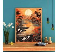 Suneve Paisaje de grúa Pintura Diamante Adultos Principiante,Bricolaje 5D Round Diamond Painting Kit Completo,diamond painting Manualidades Para Decoración de Hogar Pared Regalo 105x135cm