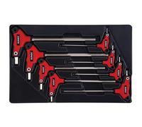 Sunex 9858M, juego de llaves hexagonales, 8 piezas, métricas, 2 mm a 10 mm, agarre cómodo, mango de goma sobremoldeado, bandeja de almacenamiento