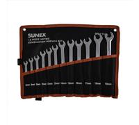 Sunex Tools 9917MA - Juego de llaves combinadas métricas con ranura en V, 8 mm - 19 mm, totalmente pulidas, 12 piezas (incluye estuche enrollable)