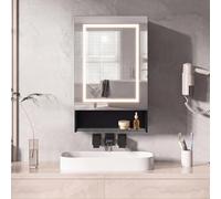 SUNFECILI Armario con espejo para baño de 50 cm con iluminación LED, armario con espejo para baño con estante ajustable, armario de baño con espejo y función de desinfogo, brillo ajustable