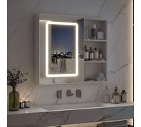 SUNFECILI Armario con espejo para baño de 60 cm con iluminación LED, armario con espejo para baño con estante ajustable, armario de baño con espejo y función de desinfogo, brillo ajustable