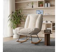 SUNFECILI Elegante mecedora, mecedora con respaldo alto, sillón relajante, sillón de relax, elegante diseño en beige y gris, ideal para salón y dormitorio (beige + gris2)
