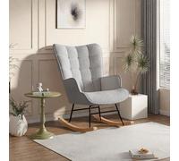 SUNFECILI Mecedora de Tela de Peluche, Silla de Lactancia con Respaldo Alto y reposabrazos, Mecedora reclinable ergonómica, Mecedora Moderna, Silla Decorativa para Dormitorio (Gris Claro-I)