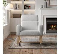 SUNFECILI Mecedora, sillón reclinable con 2 Bolsillos Laterales, Tela de Peluche, sillón de Lactancia, sillón Moderno con Respaldo Alto, Mecedora, sillón de Lectura (Gris Claro-C)