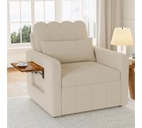 SUNFECILI Sillón 3 en 1 con función de cama, sofá individual plegable con mesas de té plegables, silla convertible, sillón individual ajustable con cojín (beige)