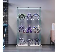 SUNFECILI Vitrina de cristal con 3 niveles, vitrina con cerradura, vitrina de cristal 123,3 x 35 x 78,5 cm, vitrina de pie con LED, moderno armario de coleccionista inteligente (puerta doble + barra