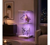 SUNFECILI Vitrina de cristal con luz LED Push-Light, giratorio 360°, doble | Vitrina de cristal de pie, vitrina de vidrio con una abertura, vitrina de vidrio para coleccionables, libros, vino