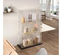 SUNFECILI Vitrina de cristal de 3 niveles, vitrina con cerradura, vitrina de cristal de 123,3 x 35 x 78,5 cm, vitrina de pie con LED, moderno armario de coleccionista inteligente (puerta doble + barra