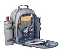 Sunflora Mochila Picnic 2 Personas para Picnic, Cesta Picnic con Manta de Picnic Isotérmica y Compartimiento Desmontable y Botella Titular de Vino de Camping Blosa Picnic(Gris)