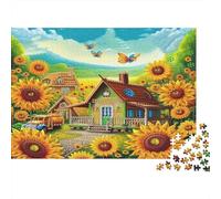 Sunflower 1000 Pieces for Adults Kids Sunflower House with Butterflies Educational Games Home Decor Puzzle for Family 52x38cm 1000pcs