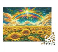 Sunflower 1000Pc Challenging Puzzle Rainbow Over Sunflower Field for Adults Teens Seniors Brainteasing Game 38x26cm 1000pcs