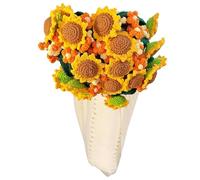 Sunflower Bouquet Blanket - Handmade Crochet Throw, 31.5 Inch Soft Knitted Yarn Flower Blanket Shawl, Warm Decorative Crochet Sunflower Bouquet Gift for Mom, Sister, Friend, Teacher and Valentine