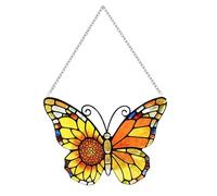 Sunflower Butterfly Window Charms - Stained Glass Colorful Decorations, Animal Tree Ornaments Indoor Tree Door Wall Living Room Porch | Patio Garden Ornament, Kids Room Decal, Seasonal Window Art