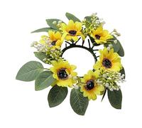 Sunflower Candle Ring - Silk PP 25cm 9.84in Artificial Sunflower Eucalyptus Wreath with White Buds | Rustic Country Flower Candle Ring Centerpiece Decor | For Table Centerpiece Wedding Home