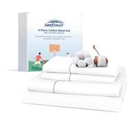 Sunflower Extra Deep Pocket Queen Sheet Sets Fits 18"-24" in Deep Mattress -100% Cotton Queen Sheet Set, White Hotel Luxury Soft Breathable Sheet Sets for Queen Bed Deep Pocket