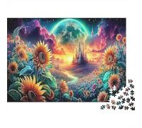 Sunflower Fantasy Rompecabezas para Adultos de 1000 Piezas | Papel Reciclado Girasoles, Castillo al Atardecer Rompecabezas Imposible y Decoración del Hogar 52x38cm/1000pcs