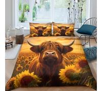 Sunflower Field Art Funda Edredon Microfibra 3 Piezas Impresión 3D Cierre de Sunflower Field Arte Funda de Edredón Fundas de Almohada Antialérgica Transpirable for Ancianos Single（140x200cm）