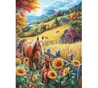 Sunflower Field Grupo de Caballos Rompecabezas 500 Piezas Cartón Resistente para Principiantes Animales y Plantas Ocio Doméstico Reducir Estrés Decoración Hogar Regalo Ideal 500 PCS