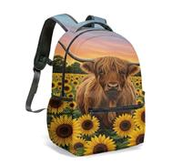 Sunflower Fields - Mochila con estampado de vaca, bonita vaca blanca y negra con diseño de girasol dorado, bolsa para libros para niños, ligera y duradera, 04., L, Casual