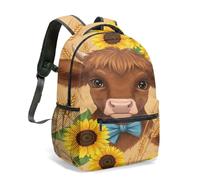 Sunflower Fields - Mochila con estampado de vaca, bonita vaca blanca y negra con diseño de girasol dorado, bolsa para libros para niños, ligera y duradera, 03., L, Casual