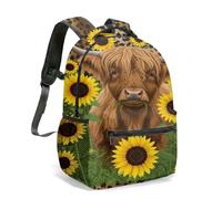 Sunflower Fields - Mochila con estampado de vaca, bonita vaca blanca y negra con diseño de girasol dorado, bolsa para libros para niños, ligera y duradera, 02., L, Casual