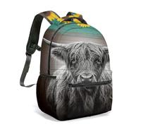 Sunflower Fields - Mochila con estampado de vaca, bonita vaca blanca y negra con diseño de girasol dorado, bolsa para libros para niños, ligera y duradera, 05., L, Casual