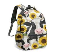 Sunflower Fields - Mochila con estampado de vaca, bonita vaca blanca y negra con diseño de girasol dorado, bolsa para libros para niños, ligera y duradera, 01., L, Casual