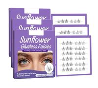Sunflower Glueless Falsies - Pestañas adhesivas naturales cortas, sin pegamento, no requiere pegamento, aplique pestañas curvas y naturales (negro-3)