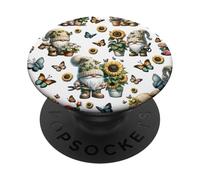 Sunflower Gnomes Love Gardening And Butterflies Cute Flower PopSockets PopGrip Adhesivo