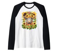 Sunflower Highland Cow Mom Graphic For Women Scottish Cow Camiseta Manga Raglan