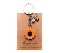 Sunflower Keychain Charm - Floral Pendant Accessory, Bee Bag Ornament, 3.15x2.17 inches Handmade Gift Jewelry Piece | Thank You Card Included Keepsake, Cute Decorative Handbag Backpack Hanging