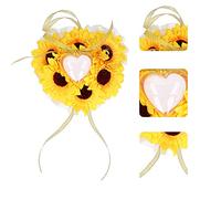 Sunflower Ring Pillow for Wedding | Heart - Shaped Case Holds Rings Securely | Floral Cushion for Ceremony/Reception/Vow Renewal | Soft Fabric