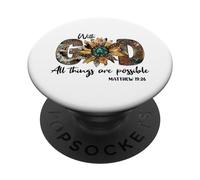 Sunflower with God All Things Are Possible For Christian PopSockets PopGrip Adhesivo