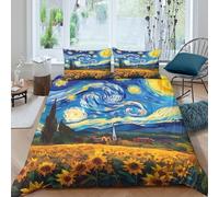 SunflowerFieldArt Funda Edredon Microfibra Juego de Ropa de Cama de 3 Piezas Impresión 3D Cierre de SunflowerFieldArt Funda de Edredón Funda de Almohada a Juego Suave for Adolescentes （135x200cm）
