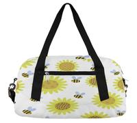 Sunflowers Bee - Bolsas de lona para niñas y niños, bolsa de gimnasio ligera con flores amarillas para niños, bolsa de viaje pequeña para fin de semana, bolsa de viaje para baile, Girasoles Abeja,
