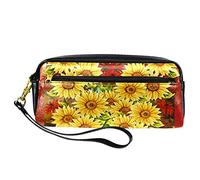Sunflowers - Estuche para lápices de pintura floral amarilla y roja para bolígrafos, bolsa de piel sintética con cremallera para niños y niñas, suministros escolares y de oficina