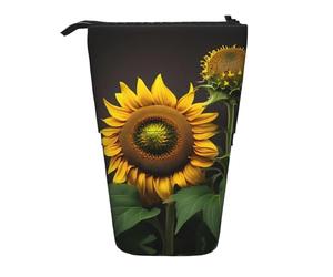 Sunflowers in The Weeds - Estuche telescópico para lápices de pie, bolsa de papelería, bolsa de maquillaje, estuche de almacenamiento, Black, Talla única