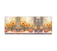 Sunflowers Under The Window Sill - Alfombrilla de goma para teclado de escritorio con estampado de girasoles debajo del alféizar de la ventana, adecuada para uso en la oficina, 12 x 31.5 pulgadas