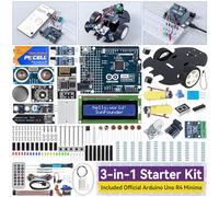SunFounder Kit de Inicio Súper Completo 3 en 1 con Arduino Uno R4 Minima original, proyectos IoT y coche inteligente, WiFi ESP8266, batería, más de 50 tutoriales paso a paso, compatible con RoHS