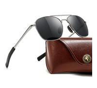SUNGAIT Gafas de sol estilo militar con lentes de cristal auténtico de piloto HD con patillas de bayoneta con bisagra de resorte mejoradas (Gris (lentes de cristal auténtico)/Montura de color bronce)
