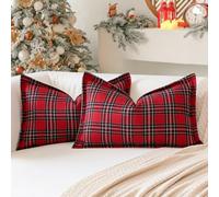 Sung undas de Cojín de Tartán Escocés Navideño 30 x 50 cm Juego de 2 Fundas de Cojín Lumbar Decorativas de Lino a Cuadros Escoceses con Borde Cosido para Sofá Cama Sala de Estar 12x20 Pulgadas