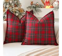 Sungeek - Juego de 2 fundas de cojín decorativas de lino con tartán escocés navideño, diseño de cuadros en cuadro, 50 x 50 cm, con borde cosido para sofá, sillón, cama, sala de estar, 20 x 20 pulgadas