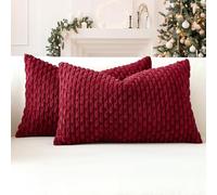 Sungeek Juego de 2 fundas de cojín decorativas de pana suave color rojo vino, fundas de almohada bohemias a rayas para sofá, sala de estar, patio, casa de campo, decoración del hogar, 40 x 60 cm