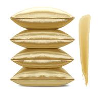 Sungeek Juego de 4 fundas de cojín decorativas de terciopelo suave con cremallera invisible, fundas de almohada lumbar, para sofá, coche, patio, dormitorio, sala de estar, 30 x 50 cm, color dorado