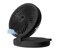 Sungive ventilatore da tavolo 2-in-1, 5 pale, 6 velocità, pieghevole, con gancio e cordino. Ricarica USB, 4000mAh, 15h autonomia, LED 3 livelli, oscillazione 120°, inclinazione 90°.(Negro)