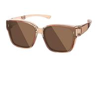 Sunglasses Over Glasses, UV Protección plegable Eyewear, 6,1 x 5,51 x 2,28 pulgadas, Lightweight and Portable Outdoor Activities Design for Men, Women During Biking, Fishing, Travel, Beach, Tea Brown