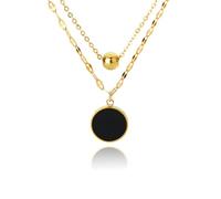 sunglnl Collares apilables para mujer, chapado en oro de 14 quilates, cadena que no se deslustra, colgante de círculo negro, estilo metálico, minimalismo, joyería de regalo, L, Acero aleado, No es una