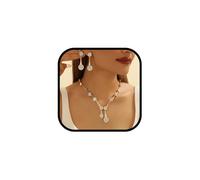 sunglnl Juego de collar y aretes para mujer, chapados en oro de 14 quilates, collares gruesos con colgante de circonita cúbica, aretes de joyería de regalo, L, Acero aleado, No es una piedra preciosa
