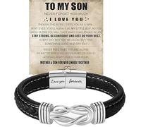 sunglnl Pulsera de cuero trenzado con texto en inglés «To My Son/Grandson» de mamá y abuela, Forever Linked Together, pulsera trenzada de cuero con nudo infinito, pulsera negra con grabado Love You